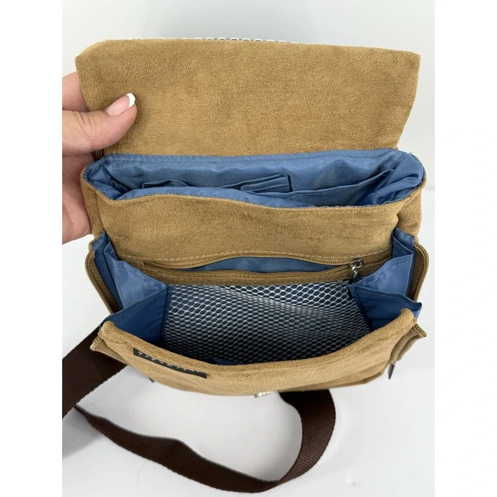 Travelon Anti-Theft Sling Bag Tan Faux Suede Crossbody Travel Shoulder Bag